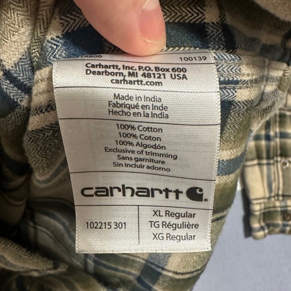 Carhartt Plaid Flannel Button Down Shirt Original Fit Green Tan Mens Size XL - Picture 8 of 13